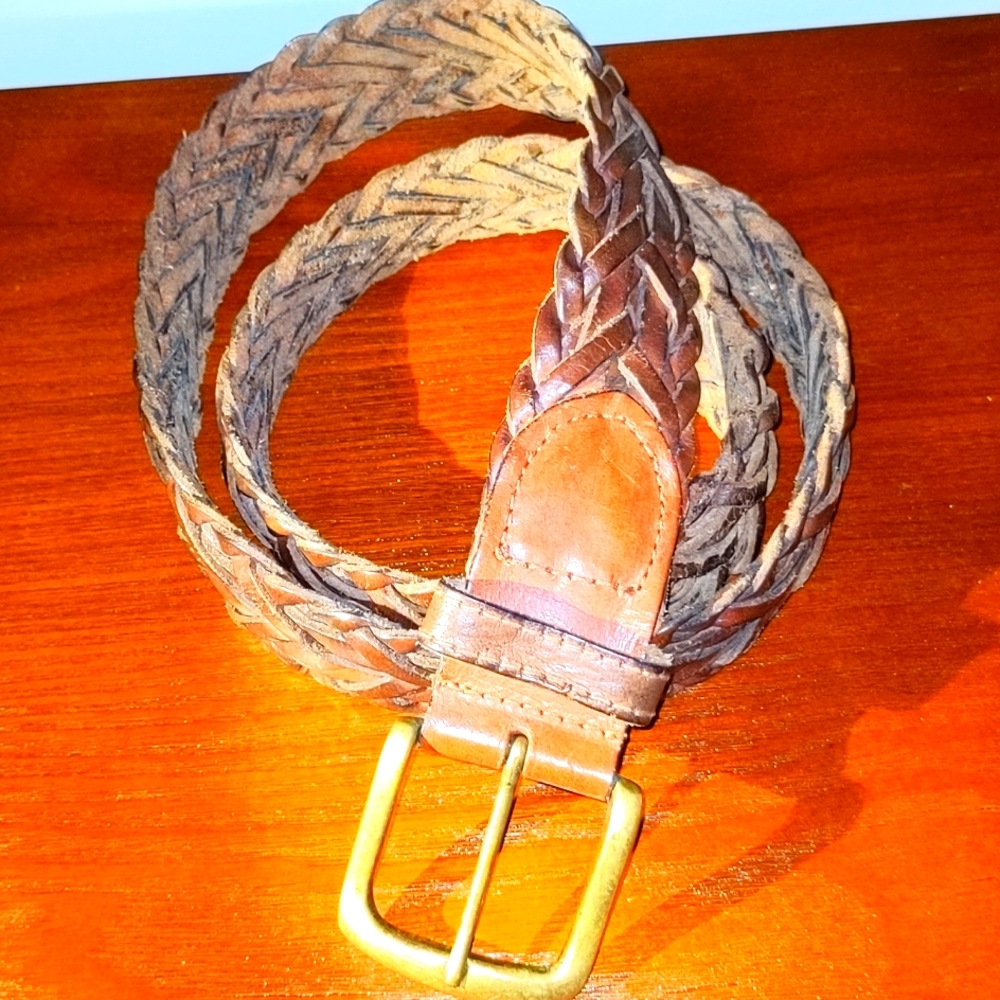 Vintage Leather Belt with Brass Buckle